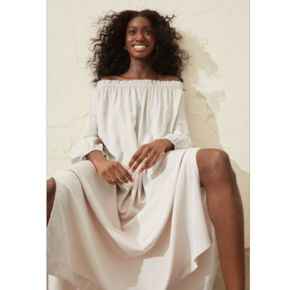 H&M Off-Shoulder Midi Dress in Light Beige